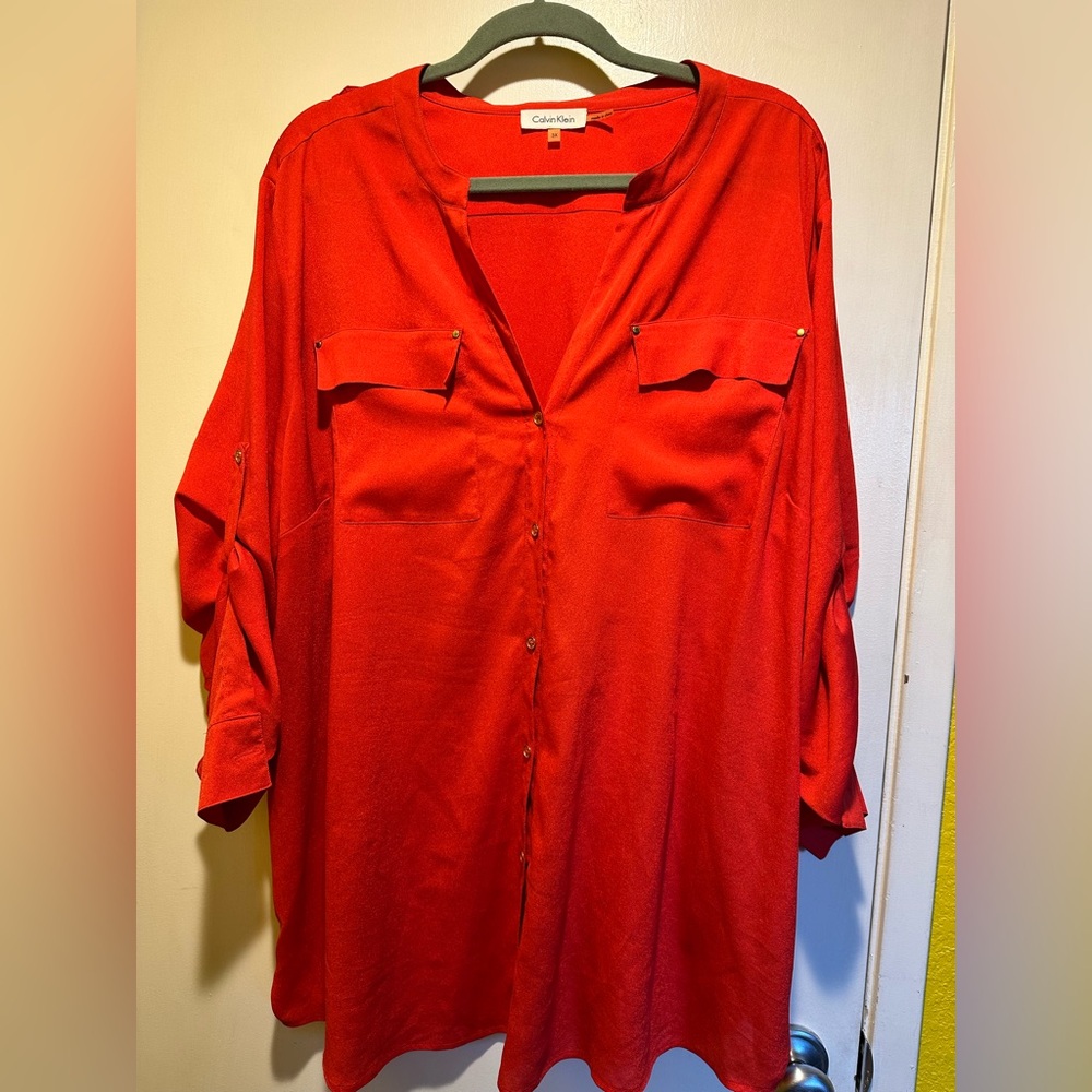 Calvin Klein Women's Orange Button-Up Top, 3x